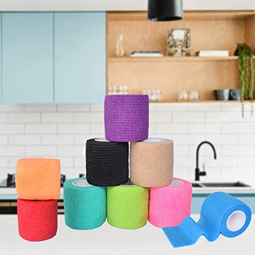 Gondiane 9er-Pack 2" x 5 Yards Selbstklebende Bandage, Selbstklebende Wickel für Knöchel, Handgelenk, Finger, Sport, Atmungsaktives Kohäsivband für Haustiere (Mehrfarben)