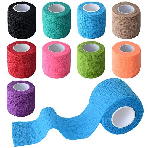 Gondiane 9er-Pack 2" x 5 Yards Selbstklebende Bandage, Selbstklebende Wickel für Knöchel, Handgelenk, Finger, Sport, Atmungsaktives Kohäsivband für Haustiere (Mehrfarben)
