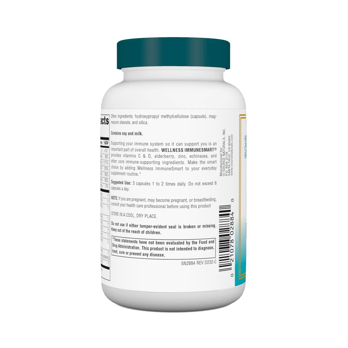 Source Naturals Wellness ImmuneSmart – Tägliche Immununterstützung mit Vitaminen A, C, D, Zink, Holunder, Echinacea, Andrographis, Truthahnschwanz und Knoblauch – 90 Kapseln
