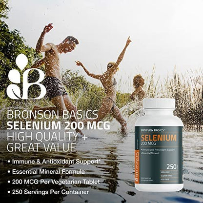 Bronson Selen 200 mcg – Immun- & Antioxidans-Unterstützung, essentielles Mineral, 250 vegane Tabletten