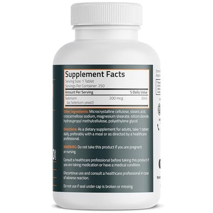 Bronson Selen 200 mcg – Immun- & Antioxidans-Unterstützung, essentielles Mineral, 250 vegane Tabletten