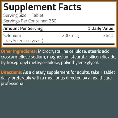 Bronson Selen 200 mcg – Immun- & Antioxidans-Unterstützung, essentielles Mineral, 250 vegane Tabletten