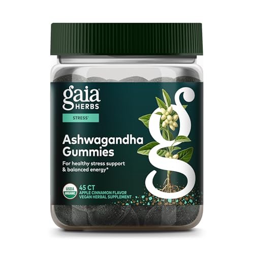 Gaia Herbs Bio Ashwagandha Gummis - Stressabbau* - Mit Zimt & Ingwer - Glutenfrei & Vegan - 45 Stück (15 Portionen)