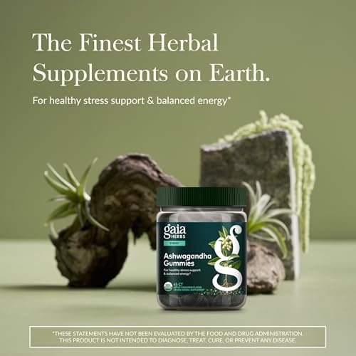 Gaia Herbs Bio Ashwagandha Gummis - Stressabbau* - Mit Zimt & Ingwer - Glutenfrei & Vegan - 45 Stück (15 Portionen)
