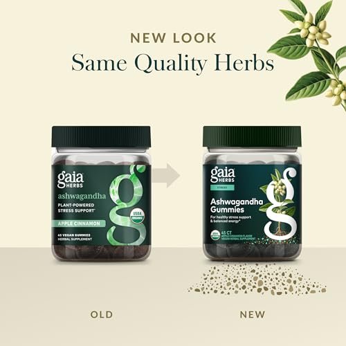 Gaia Herbs Bio Ashwagandha Gummis - Stressabbau* - Mit Zimt & Ingwer - Glutenfrei & Vegan - 45 Stück (15 Portionen)
