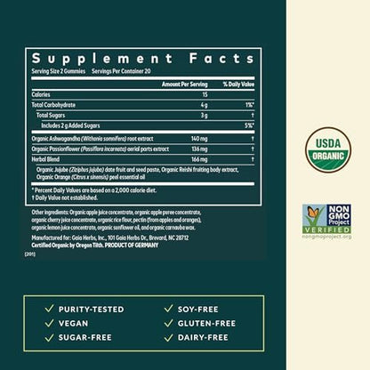 Gaia Herbs Sleep Gummies – Schlafunterstützung* mit Ashwagandha, Reishi-Pilz & Passionsblume – USDA Bio, Nicht-GMO, Glutenfrei – Kirsche-Orange – 40 vegane Gummis (20 Portionen)