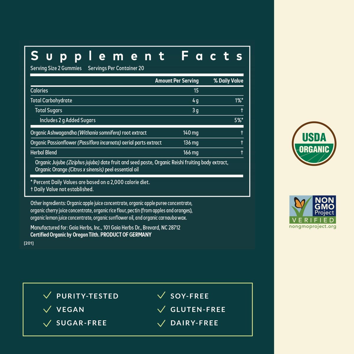 Gaia Herbs Sleep Gummies – Schlafunterstützung* mit Ashwagandha, Reishi-Pilz & Passionsblume – USDA Bio, Nicht-GMO, Glutenfrei – Kirsche-Orange – 40 vegane Gummis (20 Portionen)