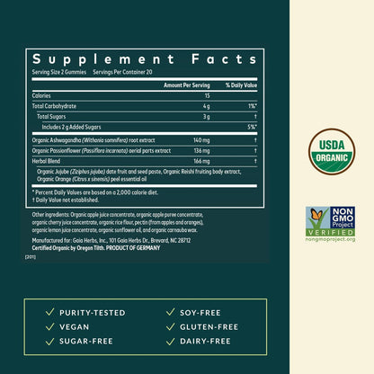 Gaia Herbs Sleep Gummies – Schlafunterstützung* mit Ashwagandha, Reishi-Pilz & Passionsblume – USDA Bio, Nicht-GMO, Glutenfrei – Kirsche-Orange – 40 vegane Gummis (20 Portionen)