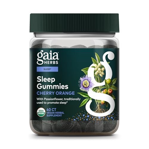 Gaia Herbs Sleep Gummies – Schlafunterstützung* mit Ashwagandha, Reishi-Pilz & Passionsblume – USDA Bio, Nicht-GMO, Glutenfrei – Kirsche-Orange – 40 vegane Gummis (20 Portionen)
