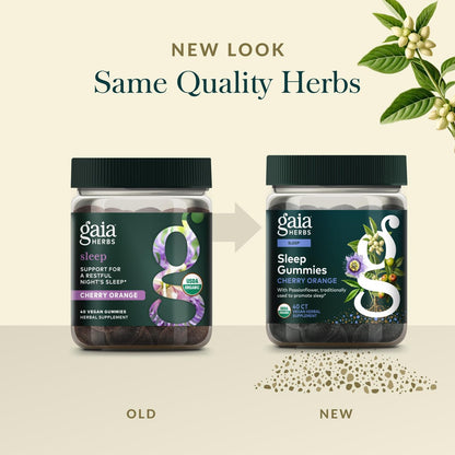Gaia Herbs Sleep Gummies – Schlafunterstützung* mit Ashwagandha, Reishi-Pilz & Passionsblume – USDA Bio, Nicht-GMO, Glutenfrei – Kirsche-Orange – 40 vegane Gummis (20 Portionen)