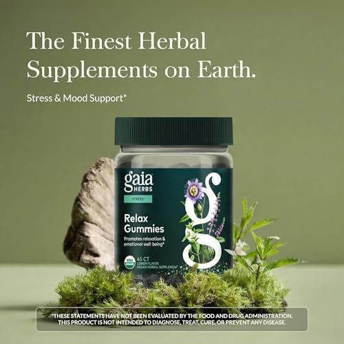 Gaia Herbs Relax Gummis – Fördert ein ruhiges Gefühl* – mit Passionsblume & Zitronenmelisse – 45 vegane Gummis (15 Portionen)