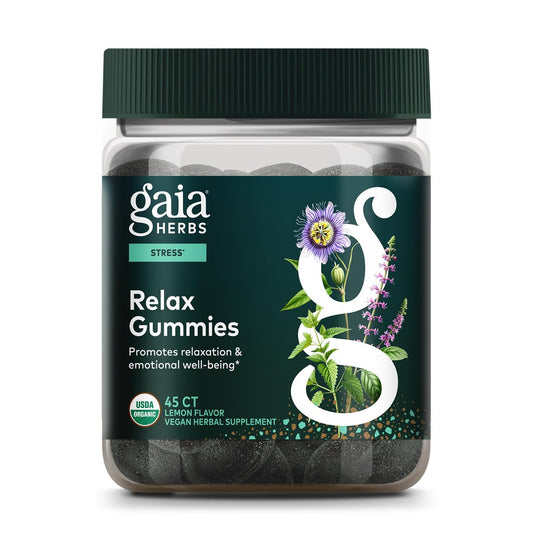 Gaia Herbs Relax Gummis – Fördert ein ruhiges Gefühl* – mit Passionsblume & Zitronenmelisse – 45 vegane Gummis (15 Portionen)