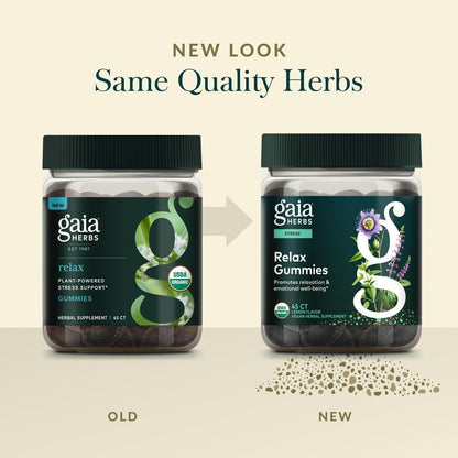 Gaia Herbs Relax Gummis – Fördert ein ruhiges Gefühl* – mit Passionsblume & Zitronenmelisse – 45 vegane Gummis (15 Portionen)