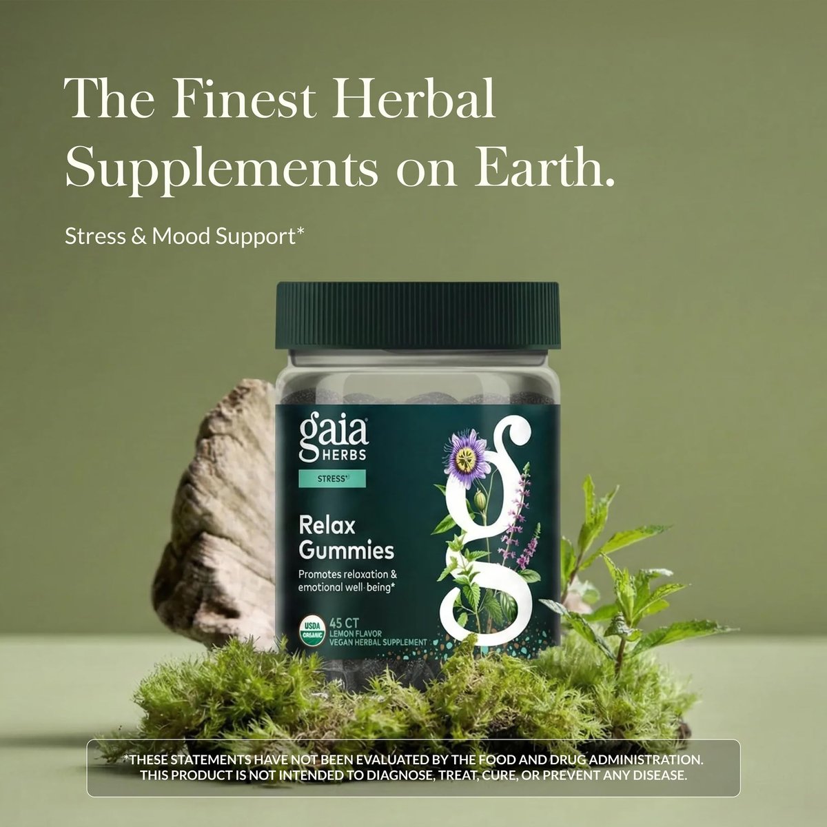 Gaia Herbs Relax Gummis – Fördert ein ruhiges Gefühl* – mit Passionsblume & Zitronenmelisse – 45 vegane Gummis (15 Portionen)