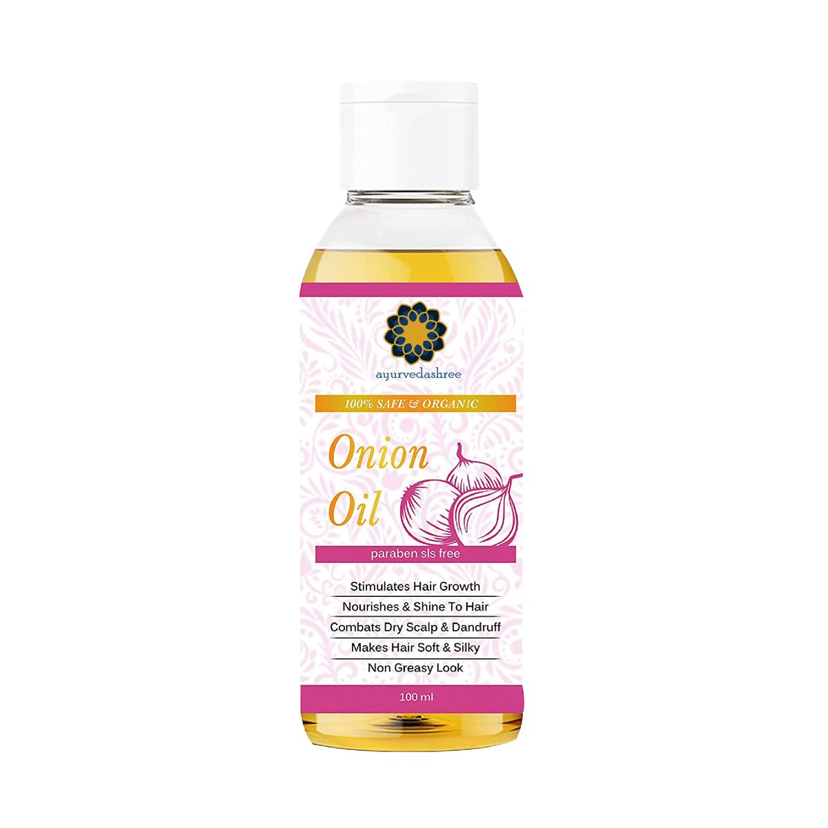 AYURVEDASHREE Haaröl mit Roter Zwiebel, Schwarzkümmel, Kokosnuss, Mandel und Sesam - 100 ml (3,38 fl oz) - Natürliche Inhaltsstoffe für gesunde Kopfhaut, Glanz und Wachstumsunterstützung