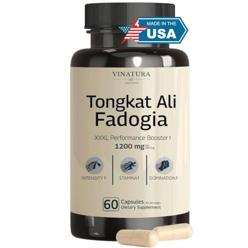 Tongkat Ali & Fadogia Agrestis 1200mg – Mit Stickoxid-Booster für Männer, 60 Kapseln, USA hergestellt und getestet