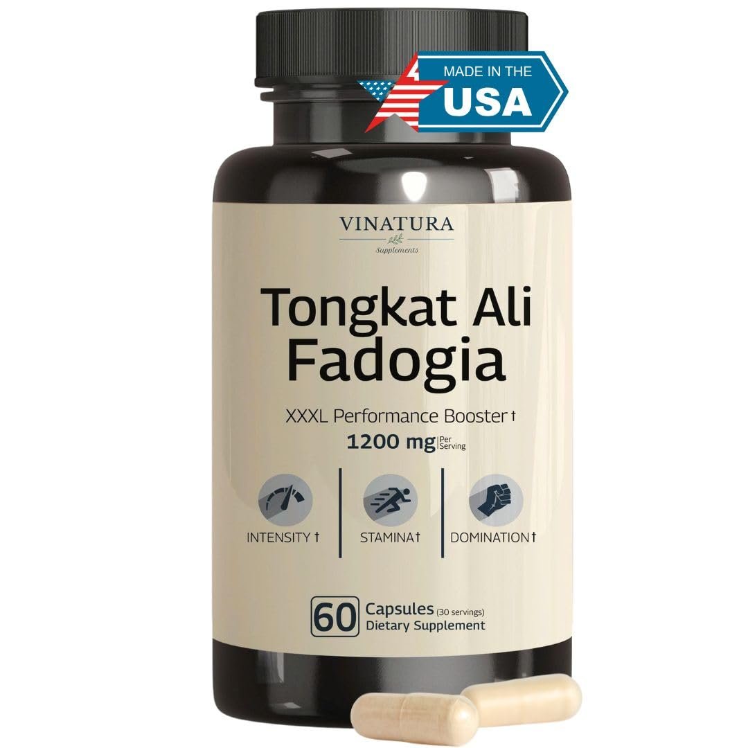Tongkat Ali & Fadogia Agrestis 1200mg – Mit Stickoxid-Booster für Männer, 60 Kapseln, USA hergestellt und getestet