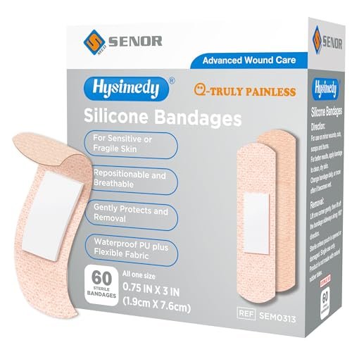 Hysimedy Silikonpflaster für empfindliche, fragile Haut – 3/4" x 3" – 60 Stück – Flexible Stoffpflaster, Latexfrei, Hypoallergen, Atmungsaktiv – Schonende Entfernung für Senioren und Kinder