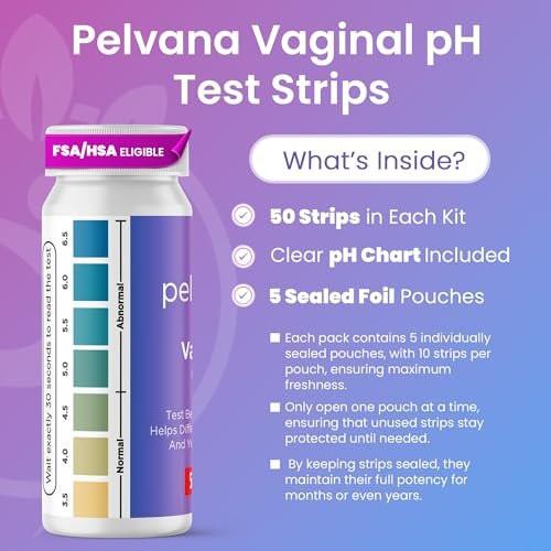 Pelvana Vaginaler pH-Teststreifen für Frauen – 50 Streifen, Heimtestkit für BV und Hefepilzinfektion, Vaginaler pH-Tester zur Unterscheidung von Zuständen