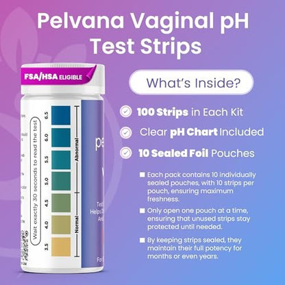 Pelvana Vaginaler pH-Teststreifen für Frauen – 100 Streifen, Heimtest für BV und Hefe-Infektion, Vaginaler pH-Tester zur Unterscheidung zwischen Zuständen
