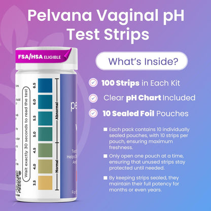 Pelvana Vaginaler pH-Teststreifen für Frauen – 100 Streifen, Heimtest für BV und Hefe-Infektion, Vaginaler pH-Tester zur Unterscheidung zwischen Zuständen