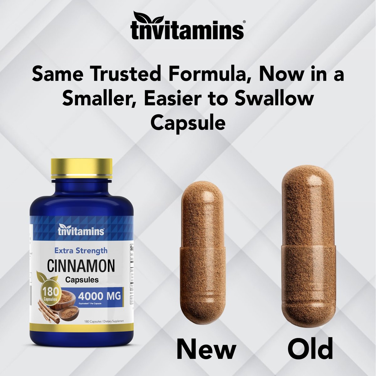 tnvitamins Zimt Kapseln 4.000 mg Äquivalent - 180 Kapseln | Cassia & Ceylon Zimt Pillen | Zwei Sorten! | Nicht-GVO! | Hergestellt in den USA!