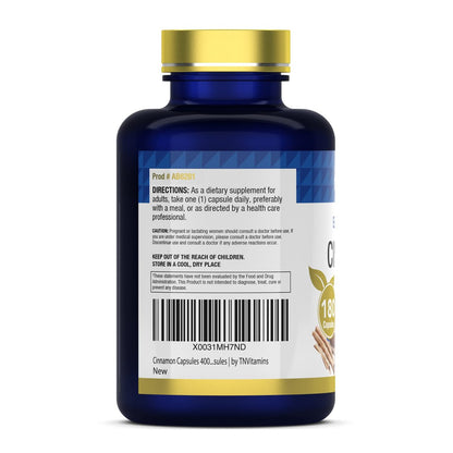 tnvitamins Zimt Kapseln 4.000 mg Äquivalent - 180 Kapseln | Cassia & Ceylon Zimt Pillen | Zwei Sorten! | Nicht-GVO! | Hergestellt in den USA!