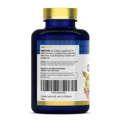 tnvitamins Zimt Kapseln 4.000 mg Äquivalent - 180 Kapseln | Cassia & Ceylon Zimt Pillen | Zwei Sorten! | Nicht-GVO! | Hergestellt in den USA!