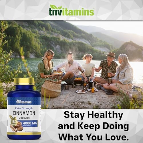 tnvitamins Zimt Kapseln 4.000 mg Äquivalent - 180 Kapseln | Cassia & Ceylon Zimt Pillen | Zwei Sorten! | Nicht-GVO! | Hergestellt in den USA!