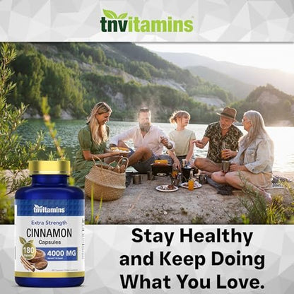 tnvitamins Zimt Kapseln 4.000 mg Äquivalent - 180 Kapseln | Cassia & Ceylon Zimt Pillen | Zwei Sorten! | Nicht-GVO! | Hergestellt in den USA!