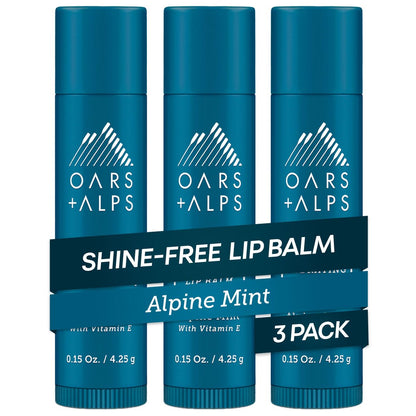Oars + Alps Klarer Lippenbalsam für Männer & Frauen, Ultra-feuchtigkeitsspendende Lippenpflege mit Vitamin E, Feuchtigkeitsspendend, Pflegend, Ohne Parabene, Sulfate, Alkohol & Glanz, Alpenminze Duft, 0,45 oz, 3er-Pack