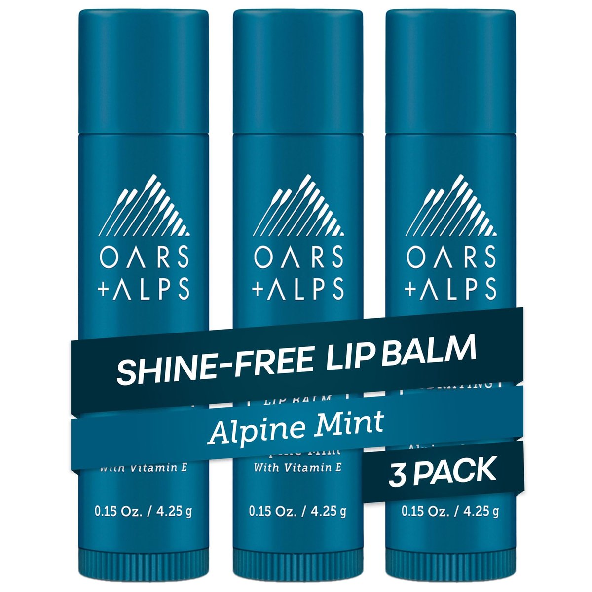 Oars + Alps Klarer Lippenbalsam für Männer & Frauen, Ultra-feuchtigkeitsspendende Lippenpflege mit Vitamin E, Feuchtigkeitsspendend, Pflegend, Ohne Parabene, Sulfate, Alkohol & Glanz, Alpenminze Duft, 0,45 oz, 3er-Pack