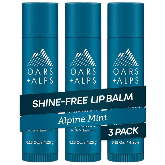 Oars + Alps Klarer Lippenbalsam für Männer & Frauen, Ultra-feuchtigkeitsspendende Lippenpflege mit Vitamin E, Feuchtigkeitsspendend, Pflegend, Ohne Parabene, Sulfate, Alkohol & Glanz, Alpenminze Duft, 0,45 oz, 3er-Pack