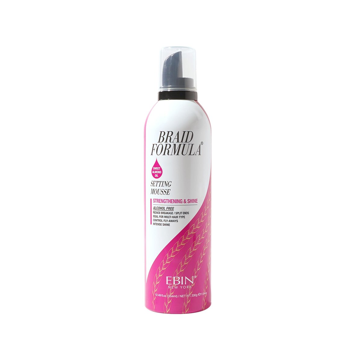 EBIN NEW YORK Braid Formula Setting Mousse 12,49 oz mit Süßmandelöl – Starker Halt für Zöpfe und Frizz-Kontrolle