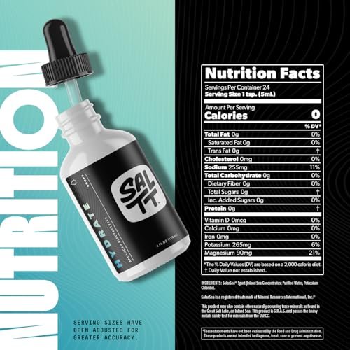 SALTT - Hydrate (4 oz) - Elektrolyt-Tropfen - Energie-Boost - Natrium, Kalium, Magnesium, Zink, Kupfer - Ungeschmackvoll - Ultra Low Carb - Zuckerfrei, Vegan, Glutenfrei, Nicht GVO - Von Keto Chow
