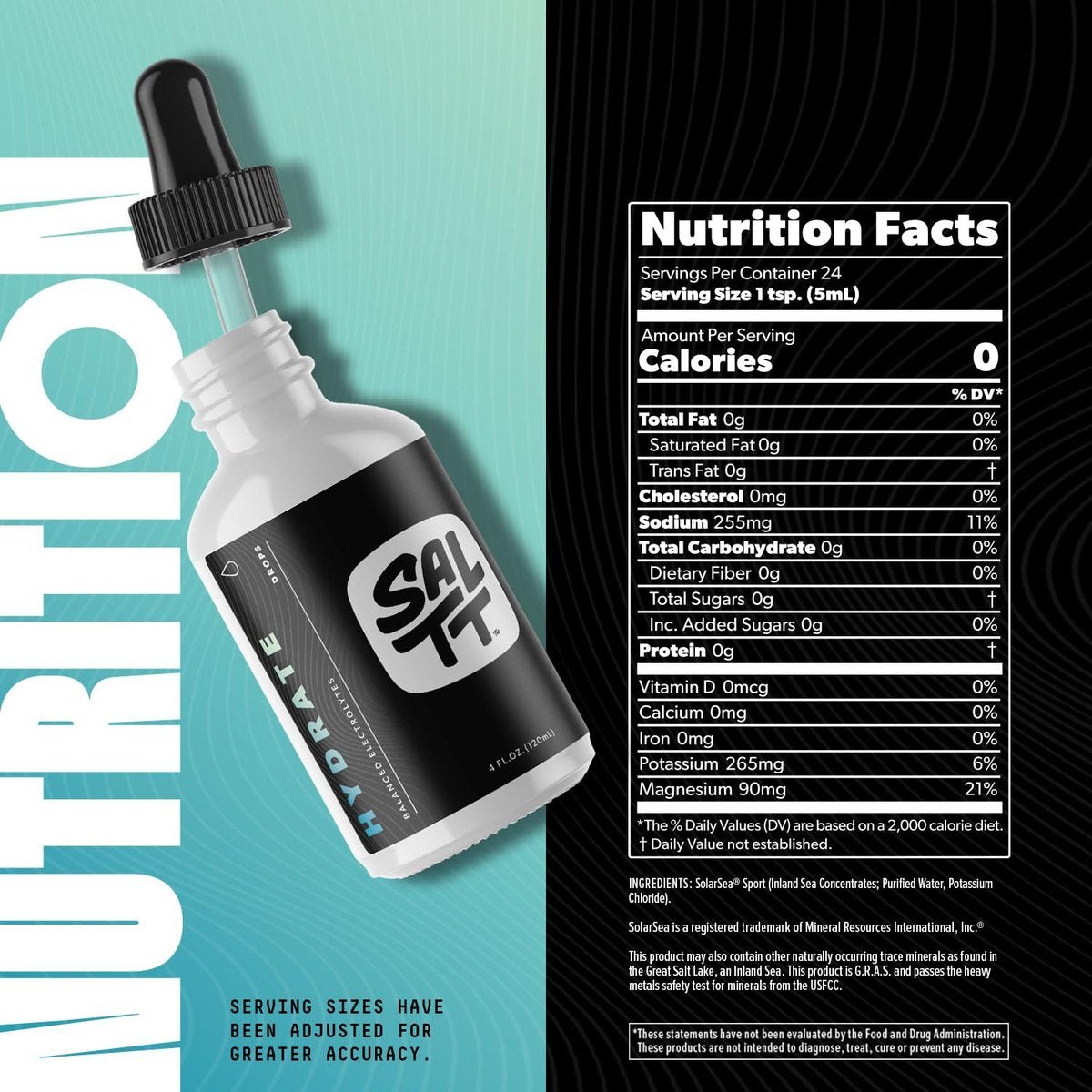 SALTT - Hydrate (4 oz) - Elektrolyt-Tropfen - Energie-Boost - Natrium, Kalium, Magnesium, Zink, Kupfer - Ungeschmackvoll - Ultra Low Carb - Zuckerfrei, Vegan, Glutenfrei, Nicht GVO - Von Keto Chow