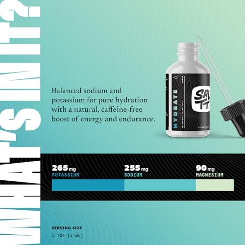 SALTT - Hydrate (4 oz) - Elektrolyt-Tropfen - Energie-Boost - Natrium, Kalium, Magnesium, Zink, Kupfer - Ungeschmackvoll - Ultra Low Carb - Zuckerfrei, Vegan, Glutenfrei, Nicht GVO - Von Keto Chow