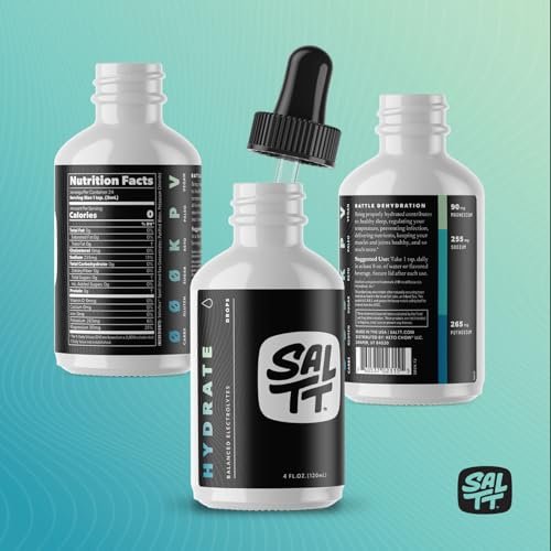 SALTT - Hydrate (4 oz) - Elektrolyt-Tropfen - Energie-Boost - Natrium, Kalium, Magnesium, Zink, Kupfer - Ungeschmackvoll - Ultra Low Carb - Zuckerfrei, Vegan, Glutenfrei, Nicht GVO - Von Keto Chow