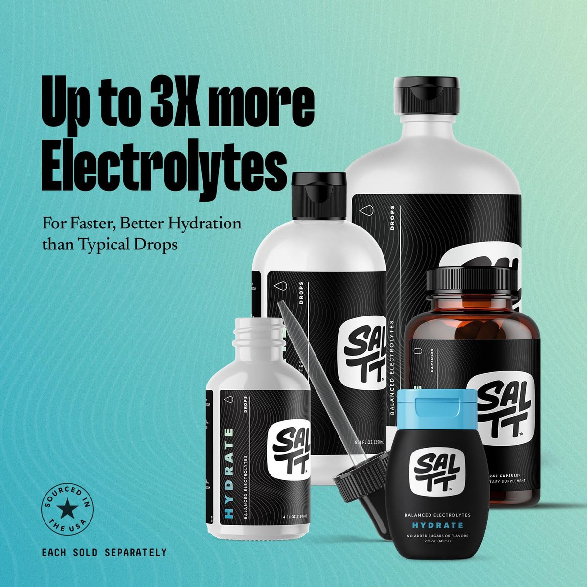 SALTT - Hydrate (4 oz) - Elektrolyt-Tropfen - Energie-Boost - Natrium, Kalium, Magnesium, Zink, Kupfer - Ungeschmackvoll - Ultra Low Carb - Zuckerfrei, Vegan, Glutenfrei, Nicht GVO - Von Keto Chow