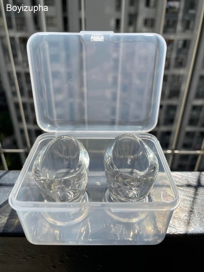 Boyizupha® 2er-Pack Transparente Glas-Augenspülbecher für Augenreinigung mit Aufbewahrungsbehälter