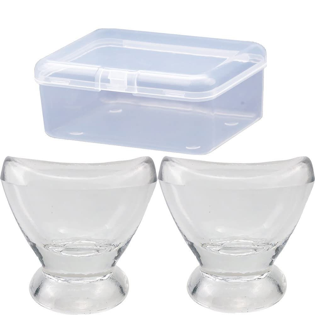 Boyizupha® 2er-Pack Transparente Glas-Augenspülbecher für Augenreinigung mit Aufbewahrungsbehälter