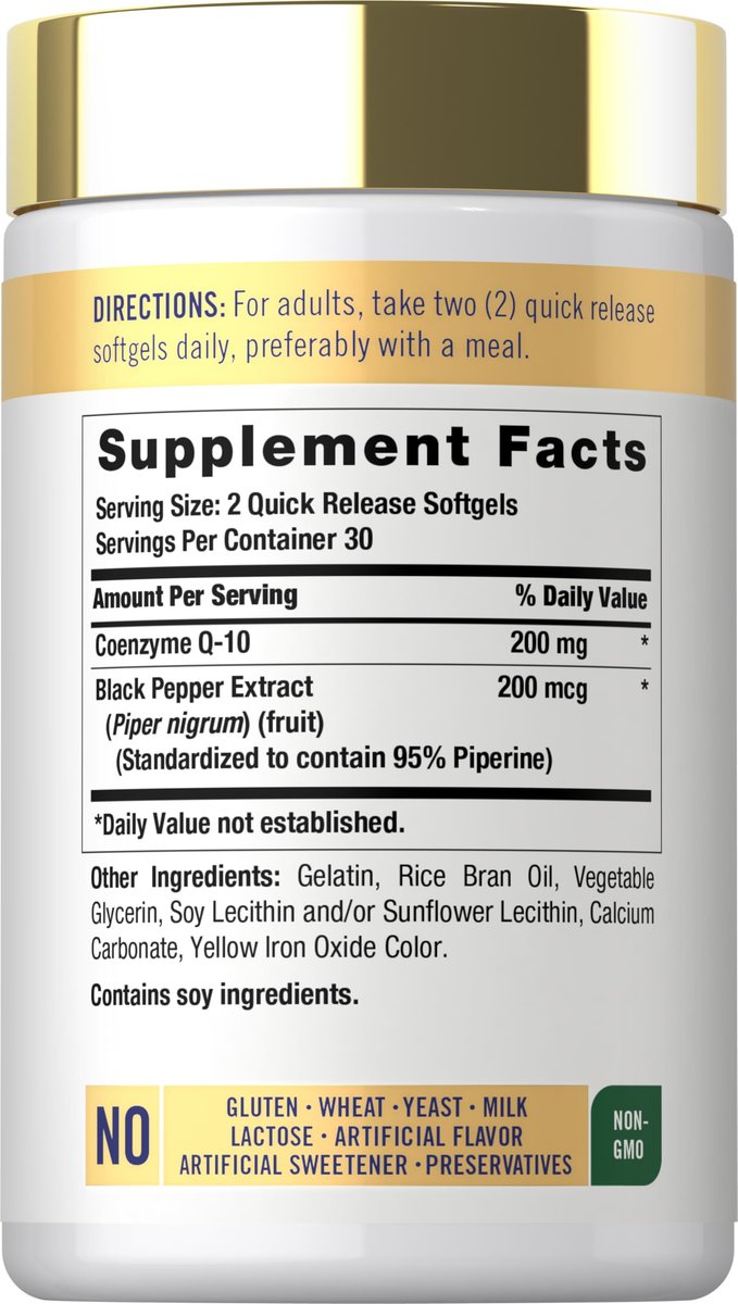 Carlyle CoQ10 200 mg Weichkapseln – 60 Stück mit Schwarzem Pfeffer für verbesserte Absorption – Nicht-GVO, glutenfrei