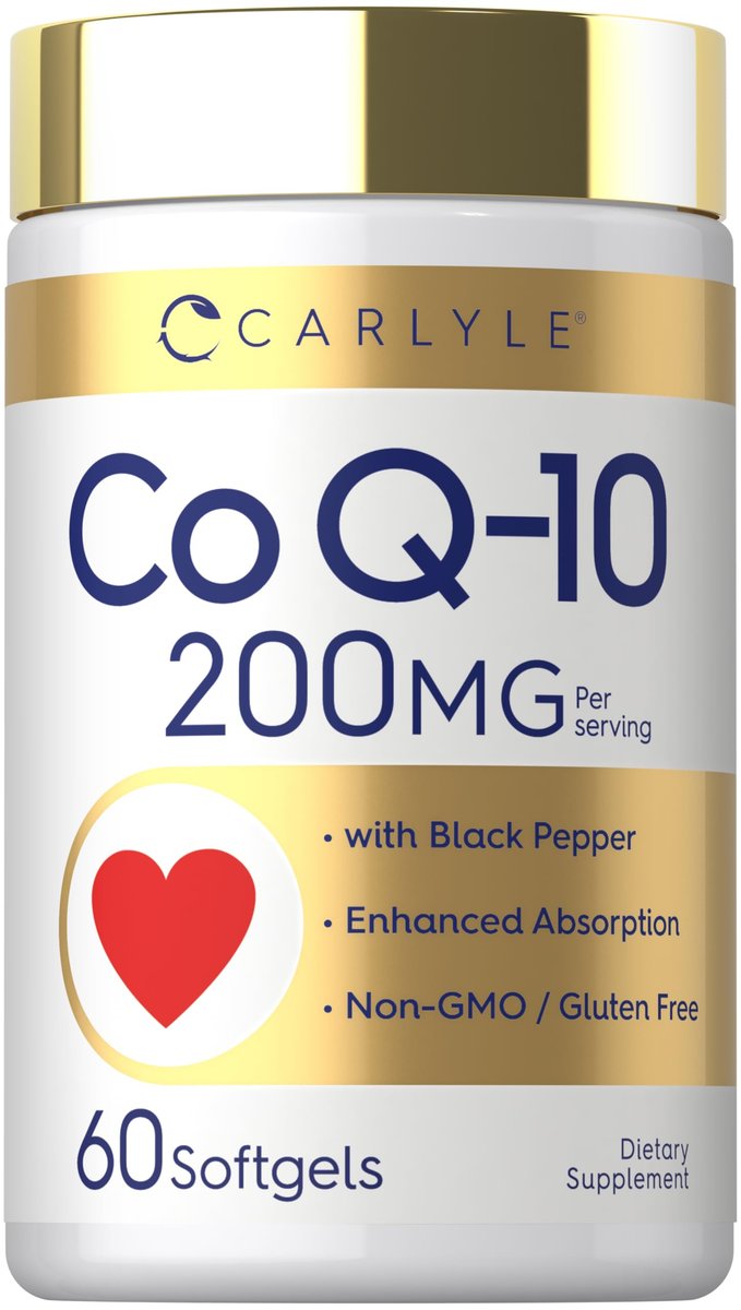 Carlyle CoQ10 200 mg Weichkapseln – 60 Stück mit Schwarzem Pfeffer für verbesserte Absorption – Nicht-GVO, glutenfrei