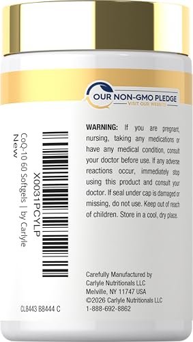 Carlyle CoQ10 200 mg Weichkapseln – 60 Stück mit Schwarzem Pfeffer für verbesserte Absorption – Nicht-GVO, glutenfrei