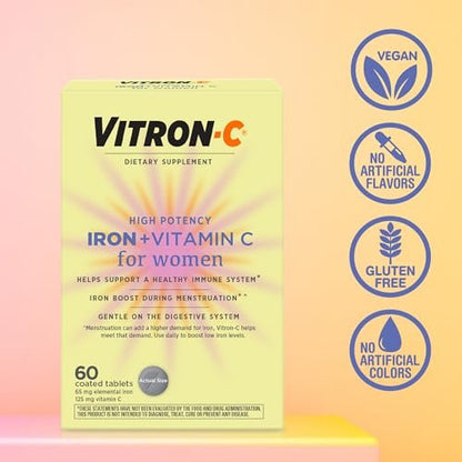 Vitron-C Eisenpräparat für Frauen mit Vitamin C – Unterstützt die Bildung roter Blutkörperchen und das Immunsystem, 60 Tabletten