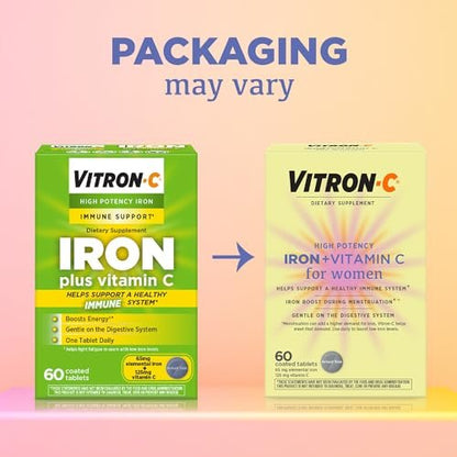 Vitron-C Eisenpräparat für Frauen mit Vitamin C – Unterstützt die Bildung roter Blutkörperchen und das Immunsystem, 60 Tabletten
