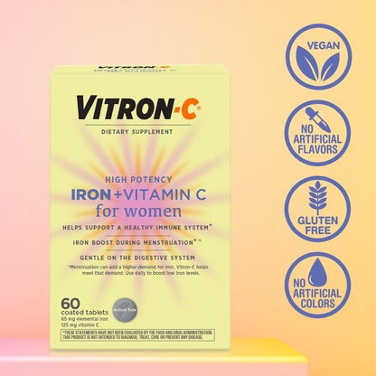 Vitron-C Eisenpräparat für Frauen mit Vitamin C – Unterstützt die Bildung roter Blutkörperchen und das Immunsystem, 60 Tabletten
