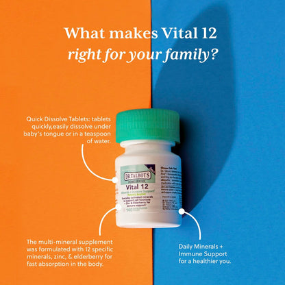 Dr. Talbot's Vital 12 Tabletten – Natürlich inspirierte Mineralien & Immununterstützung, schnell lösliche Tabletten, 140 Stück