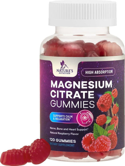 Magnesiumcitrat Gummibärchen für Erwachsene & Kinder - Hochabsorbierbare Magnesiumergänzung - Premium-Unterstützung für Ruhe, Entspannung, Muskeln, Nerven, Knochen & Herz - Großartig schmeckende vegane Gummis - 120 Gummis