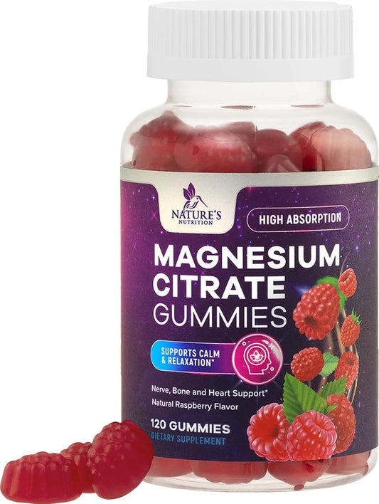 Magnesiumcitrat Gummibärchen für Erwachsene & Kinder - Hochabsorbierbare Magnesiumergänzung - Premium-Unterstützung für Ruhe, Entspannung, Muskeln, Nerven, Knochen & Herz - Großartig schmeckende vegane Gummis - 120 Gummis